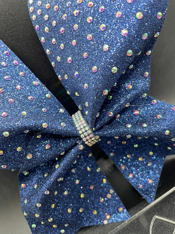 Navy Blue Rhinestones Gymnastic Bow 