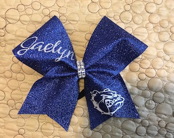 Blue and white  glitter cheer bow-Personalize blue and white Glitter  cheer bow- competition bow- cheer bow- glitter cheer bow