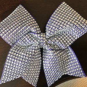 Purple Rhinestones Silver Cheer Bow- Rhinestones Cheer Bow-Sideline Purple and Silver Rhinestones cheer bow-Purple cheer bow- Cheer Bow