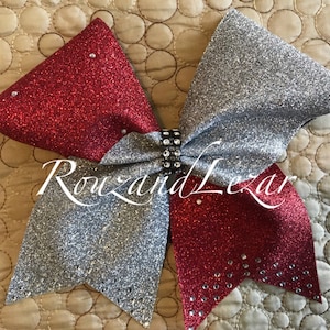 Silver and Red Rhinestones Glitter Cheer Bow-cheer Bow, Personalize glitter cheer bow- Rhinestones Cheer Bow