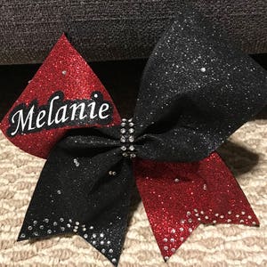 Black and Red glitter Rhinestones cheer bow-Personalized Black and Red Glitter rhinestones cheer bow- competition bow- cheer bow