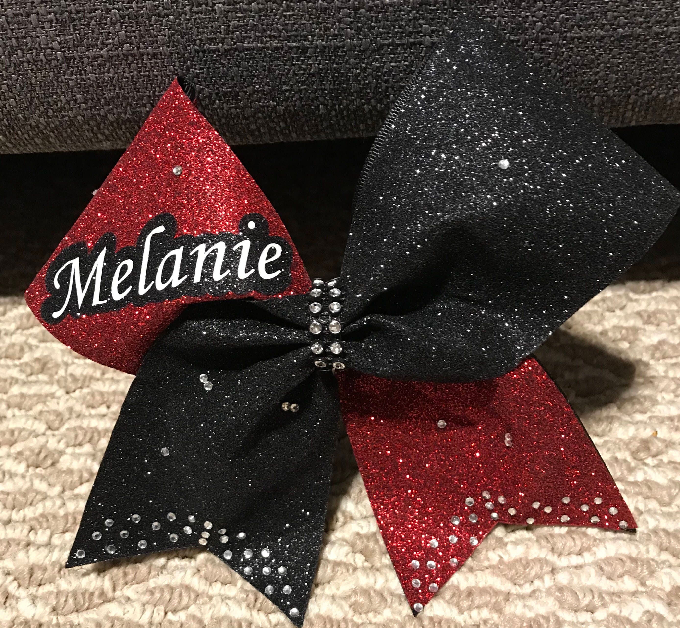 Black and Red Cheer Bow with Sequins Red Glitter Cheer Bows Combination Tails | Brenda main image 3