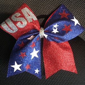 4th of July Cheer Bow-Patriotic Cheer Bow- USA Cheer Bow- Cheer Bow- Red, Blue snd White Cheer Bow