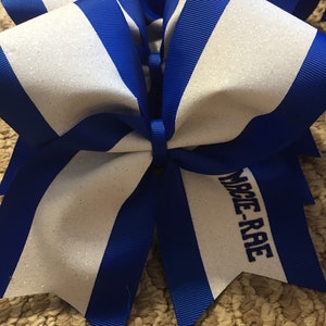 Cheer bows-Personalize Cheer Bows- White and Royal Blue Cheer Bows- Personalized Cheer Bow- Sideline Cheer Bows