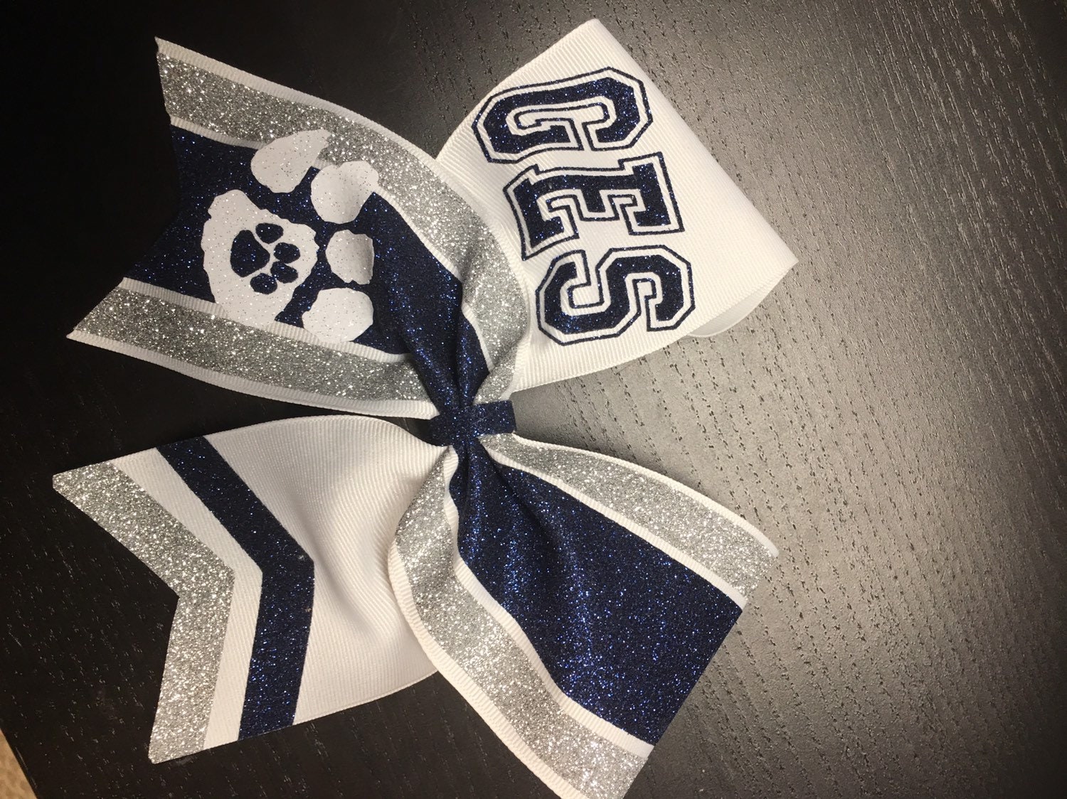 Navy blue silver and white glitter PERSONALIZED cheer Bow | Etsy