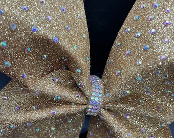 Gold Rhinestones Cheer Bow- Gold Glitter Cheer Bow- competition Cheer Bow- Rhinestones Cheer Bow- Cheer Bow- Gold and Silver Cheer Bow