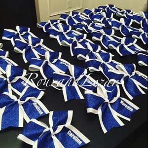 Cheer bows-Personalize Cheer Bows- White and Royal Blue Cheer Bows- Personalized Cheer Bow- Sideline Cheer Bows