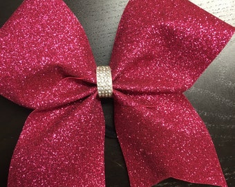 Pink Glitter Cheer Bow-Pink Bow with rhinestones, Pink cheer bow, competition Bow-Team Bow-Cheer Bow- Pink Bow