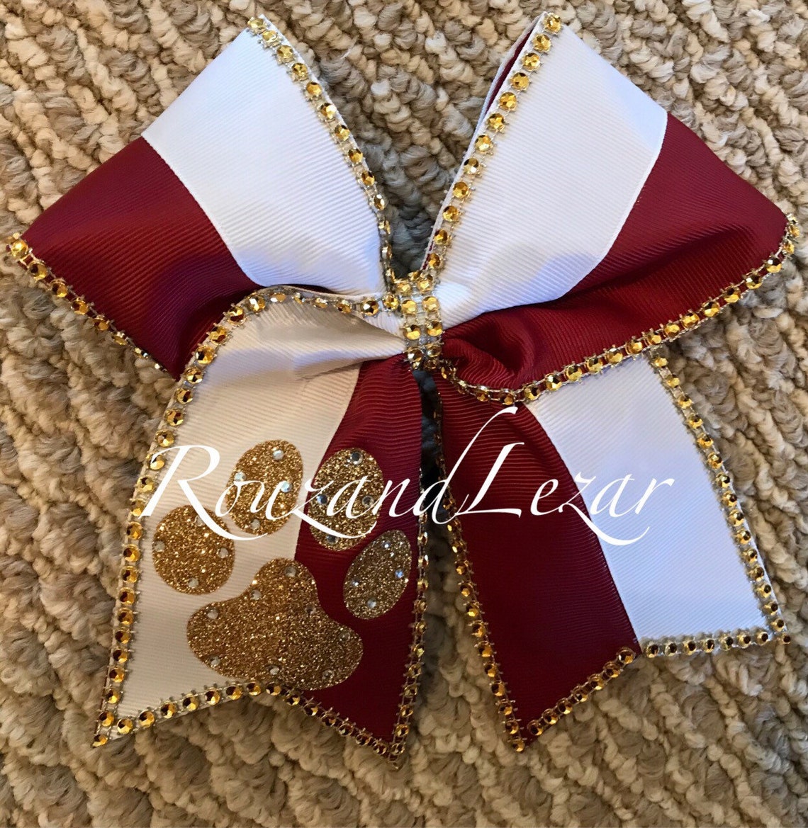 Maroon,gold and White Rhinestones Cheer Bow- Rhinestones Cheer Bow-paw ...