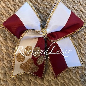 Maroon,Gold and White Rhinestones Cheer Bow- Rhinestones Cheer Bow-Paw Print Cheer Bow- Competition Cheer Bow- Sideline Cheer Bow-Maroon bow