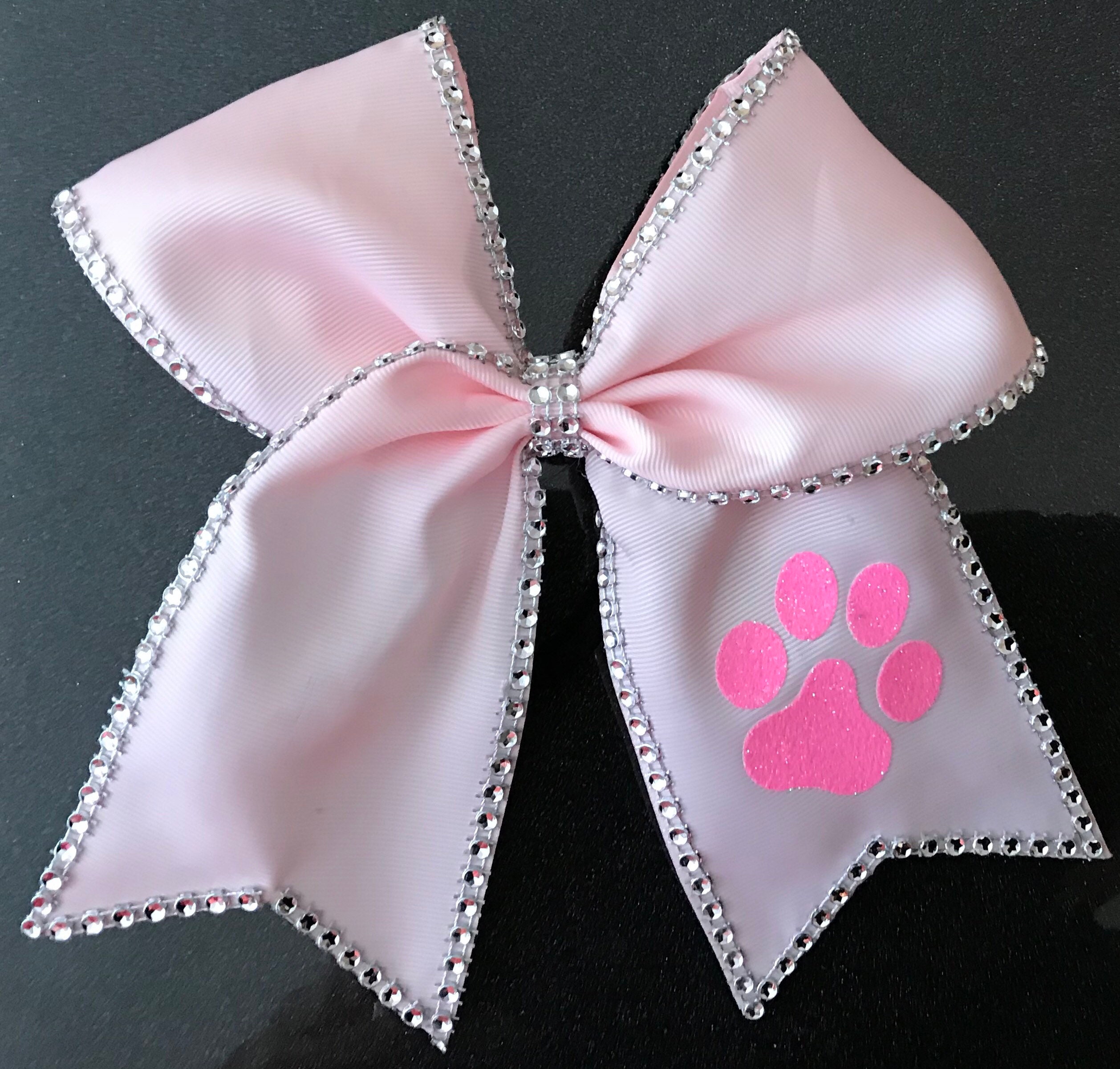 Pink Rhinestone Bow Pink and Silver Rhinestones Cheer Bow- Rhinestones Cheer Bow-paw Print ...