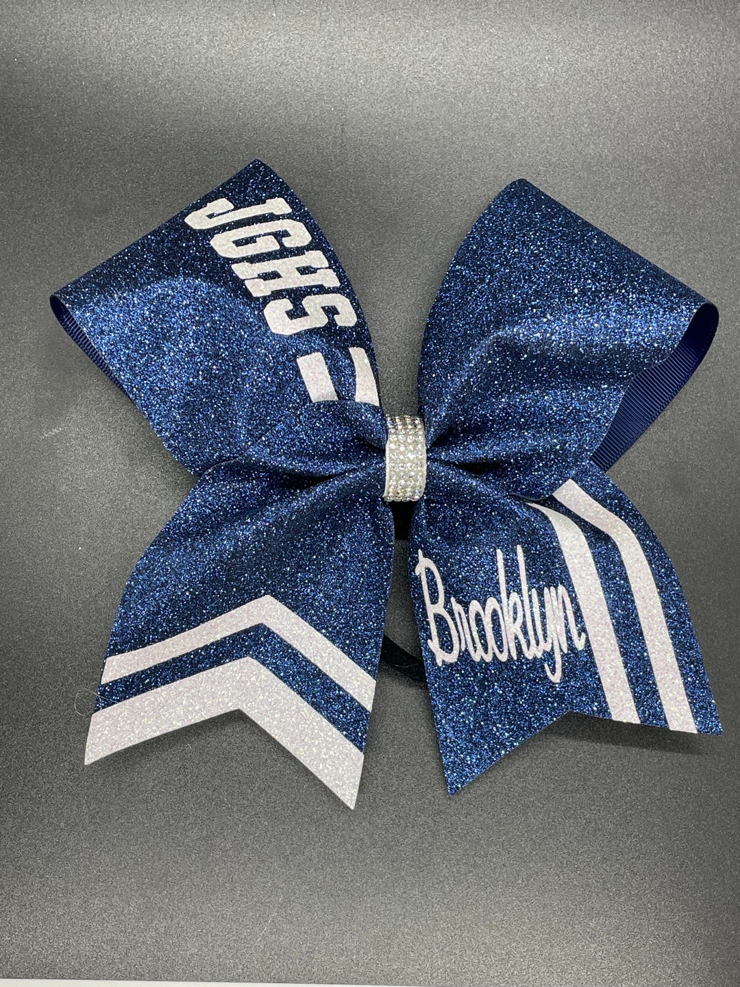Navy Blue and White Glitter Cheer Bow- Personalized Glitter Cheer Bow ...