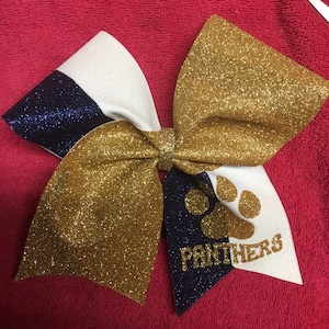 Navy Blue, gold and white glitter cheer Bow- personalized glitter cheer bow- Glitter cheer bow- competition glitter cheer bow- sideline che