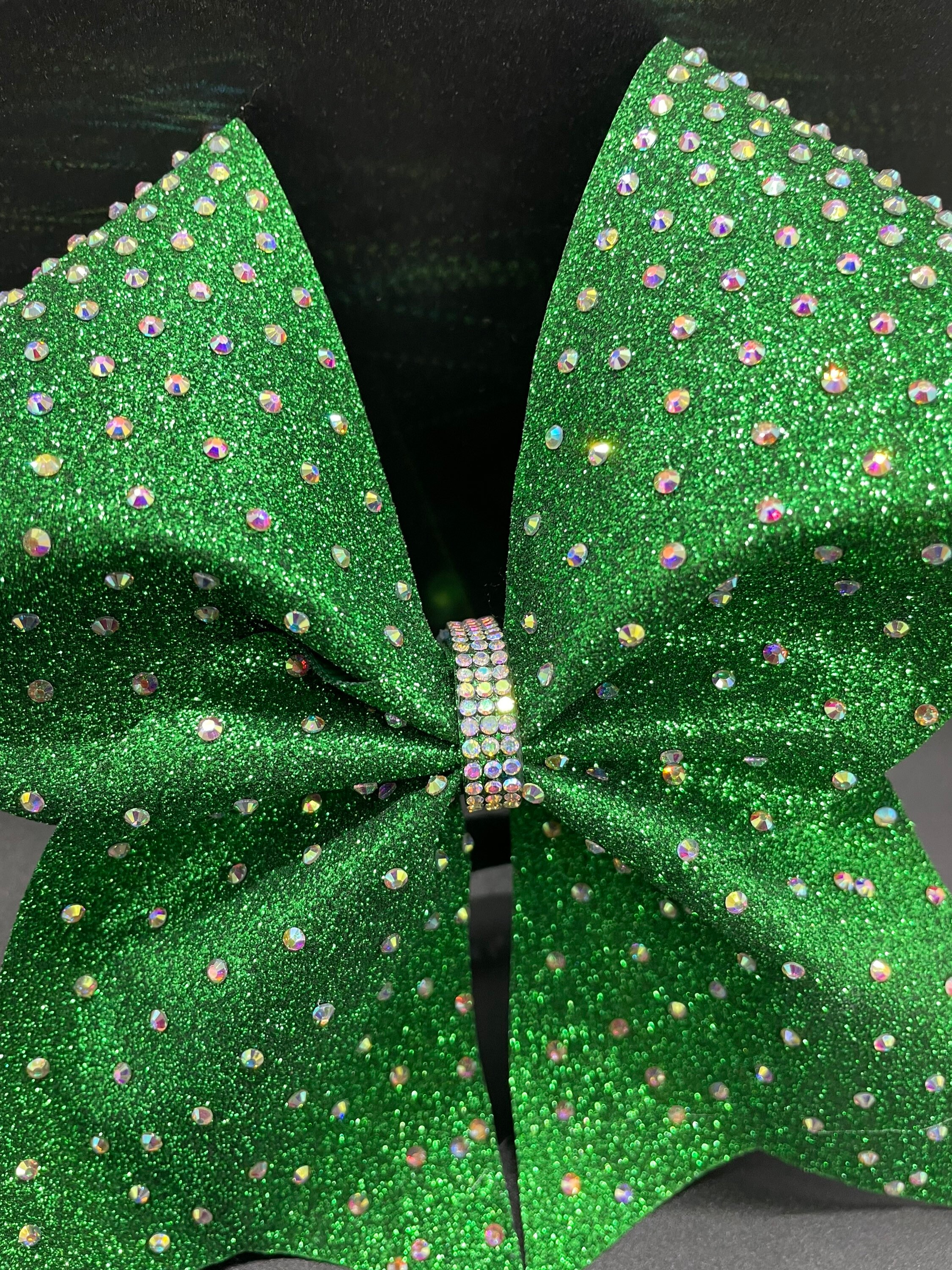 Green Rhinestones Cheer Bow- Green Glitter Cheer Bow- Competition Cheer ...