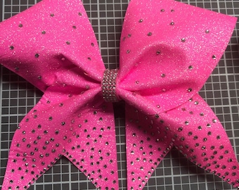 Pink Rhinestones Cheer Bow- Pink Glitter Cheer Bow- competition Cheer Bow- Rhinestones Cheer Bow- Cheer Bow- Pink and Silver Cheer Bow