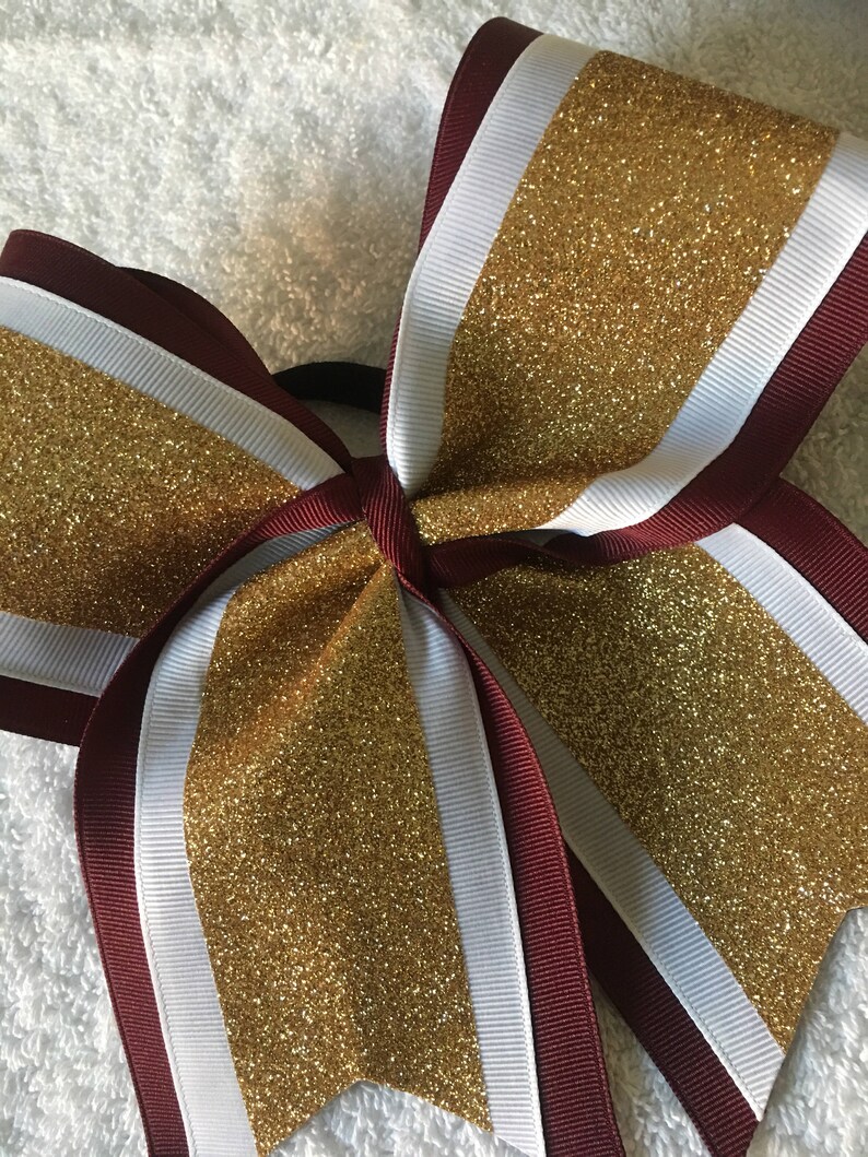 Maroon and Gold Cheer Bow- Glitter Maroon Cheer Bow- Sideline Cheer Bow ...