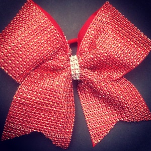 Red and Silver Cheer Bow- Rhinestones Cheer Bow- Competition Cheer Bow- Sideline Cheer Bow- Red and Silver Rhinestones Cheer Bow- Red bow