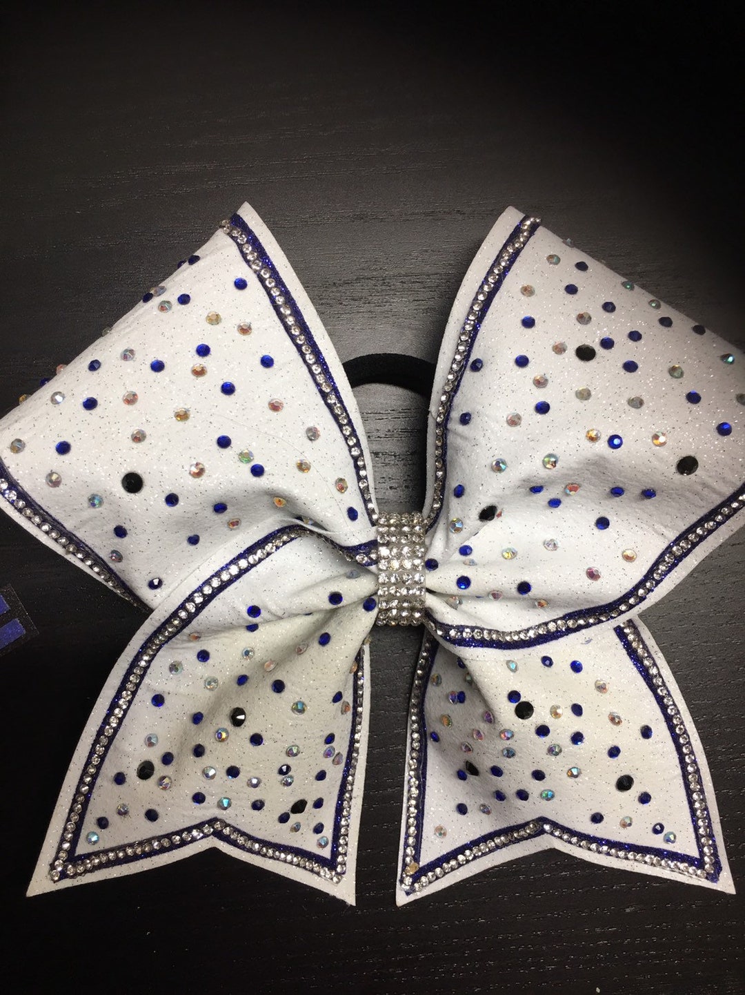 White Blue and Black Rhinestones Cheer Bow Rhinestones Cheer - Etsy