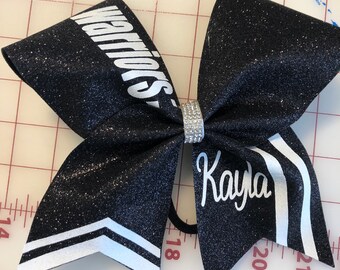 Black and white glitter cheer Bow- personalized glitter cheer bow- Glitter cheer bow- black glitter cheer bow