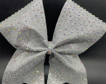 Silver Rhinestones Cheer Bow-Silver Glitter Cheer Bow- competition Cheer Bow- Rhinestones Cheer Bow- Cheer Bow-Silver bow