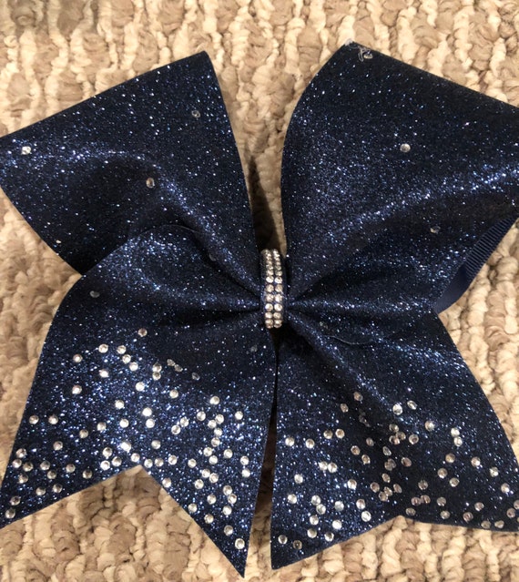 Navy Blue Rhinestones Gymnastic Bow 