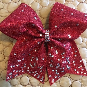 Red Rhinestones Cheer Bow- Red Glitter Cheer Bow- competition Cheer Bow- Rhinestones Cheer Bow- Cheer Bow- Red and Silver Cheer Bow
