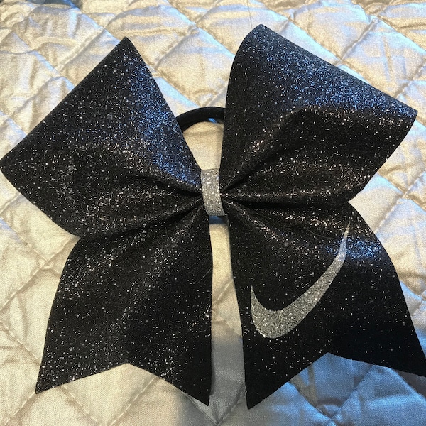 Nike glitter cheer bow-glitter cheer bow- white and black cheer bow- Nike cheer bow