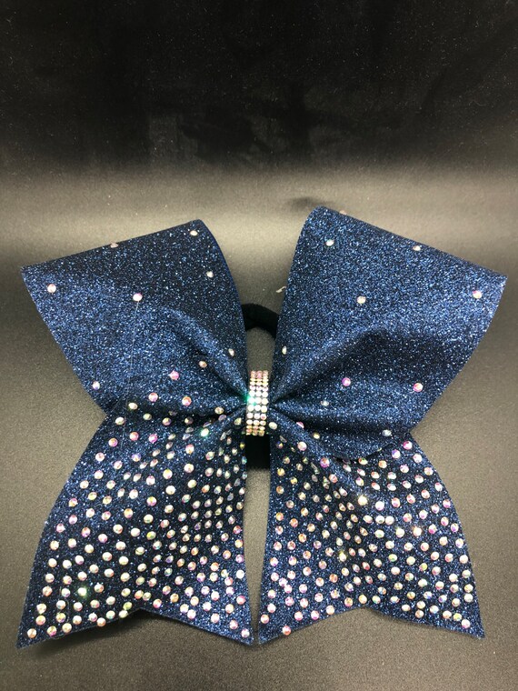 Navy Blue Rhinestones Cheer Bow Navy Glitter Cheer Bow Competition Cheer  Bow Rhinestones Cheer Bow Cheer Bow Navy and Silver Cheer Bow 