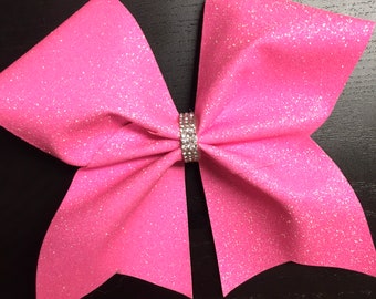 Neon Pink Glitter Cheer Bow-Pink Bow with rhinestones, Pink cheer bow, competition Bow-Team Bow-Cheer Bow- Pink Bow