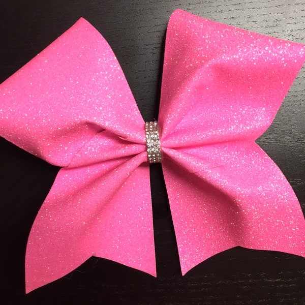 Neon Pink Glitter Cheer Bow-Pink Bow with rhinestones, Pink cheer bow, competition Bow-Team Bow-Cheer Bow- Pink Bow