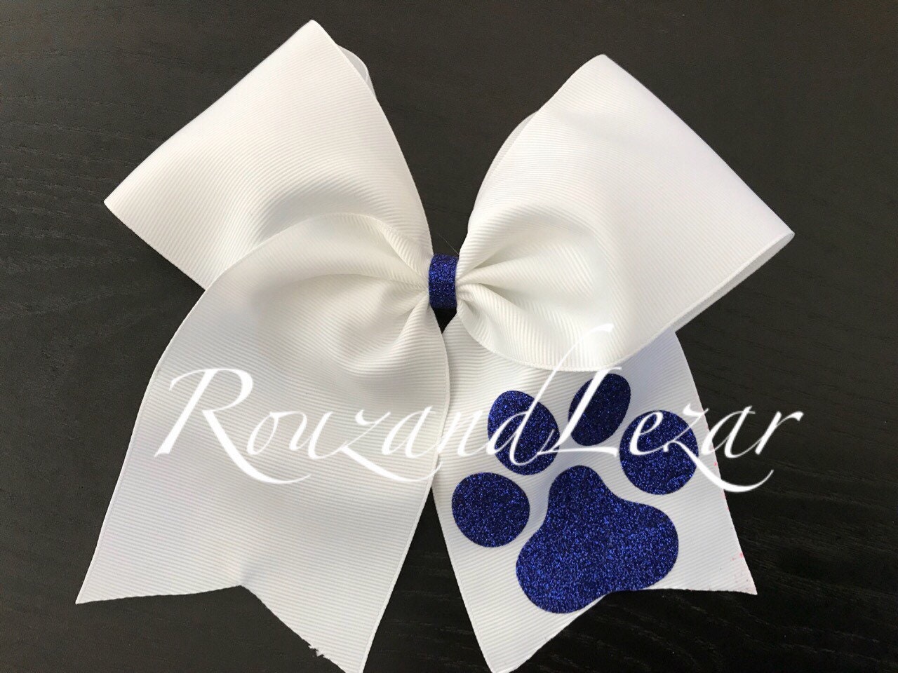 Royal Blue Paw Print Ribbon, Tiger Paw Print Blue Bow, Cougar Paw