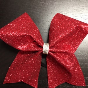 25 Red Glitter Cheer Bow-Red Bow with rhinestones, Red cheer bow, competition Bow