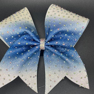Sublimated Team bow- Blue and white Ombre Cheer Bow-Personalized Glitter Ombre cheer bow-Cheer Bow- Rhinestones Cheer Bow-Royal Blue bow