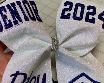 senior glitter cheer Bow- personalized glitter cheer bow- Glitter cheer bow- white, red and royal blue glitter cheer bows