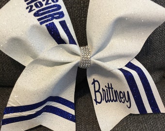 senior glitter cheer Bow- personalized glitter cheer bow- Glitter cheer bow- red an gold glitter cheer bow