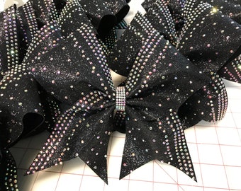 Black Rhinestones Cheer Bow- Black Glitter Cheer Bow- competition Cheer Bow- Rhinestones Cheer Bow- Cheer Bow- Black and Silver Cheer Bow