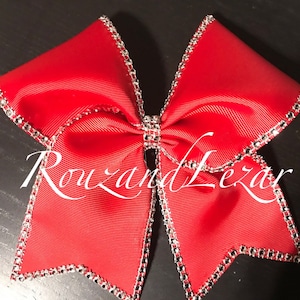 Classic  Rhinestones Red Cheer Bow-simple Cheer Bow- Softball Bows-Red Soccer Bow- Large Cheer Bow- Red Cheer Bow- Cheer Bow-softball-