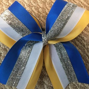 Royal Blue , gold, white and silver cheer bow -cheer Bows- sideline Cheer Bow- Competition Cheer Bow