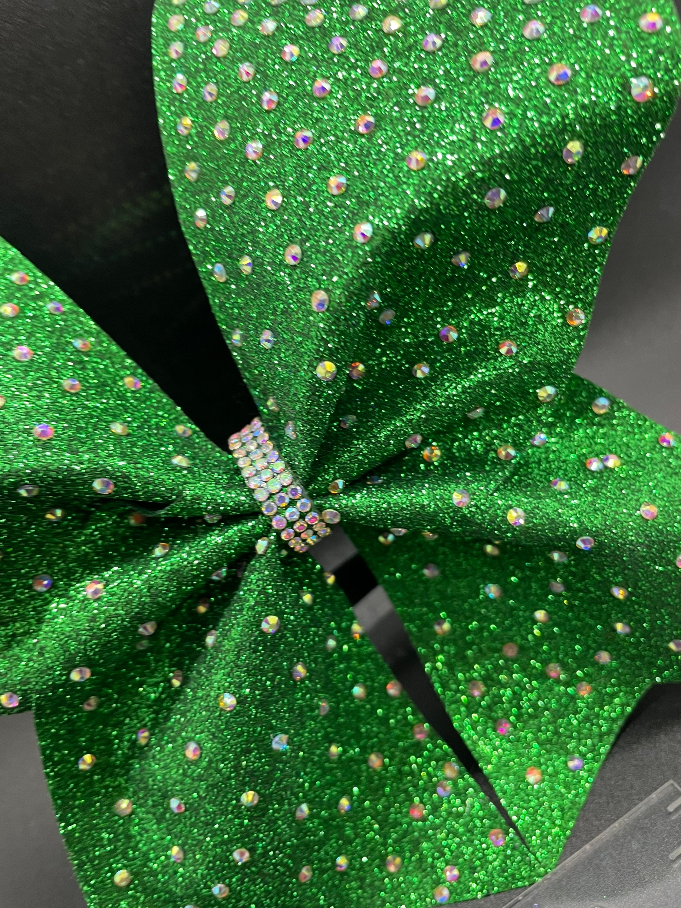 Green Rhinestones Cheer Bow- Green Glitter Cheer Bow- Competition Cheer ...