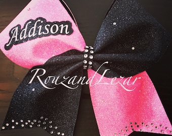 Black and Pink glitter Rhinestones cheer bow-Personalized Black and Pink Glitter rhinestones cheer bow- competition bow- cheer bow-Glitter B