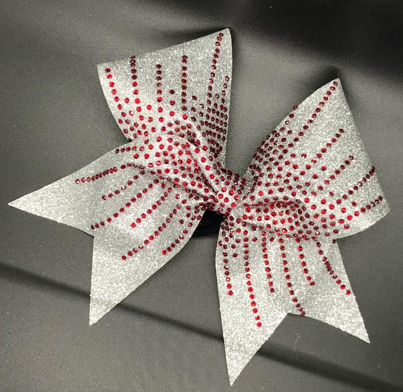 White Rhinestones Cheer Bow- White Glitter Cheer Bow- Competition Cheer ...