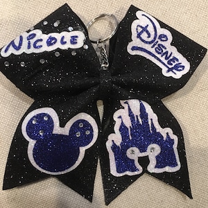 Disney personalized glitter cheer bow keychain