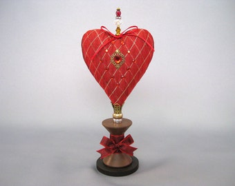 Heart Pincushion with Red and Gold Diamonds