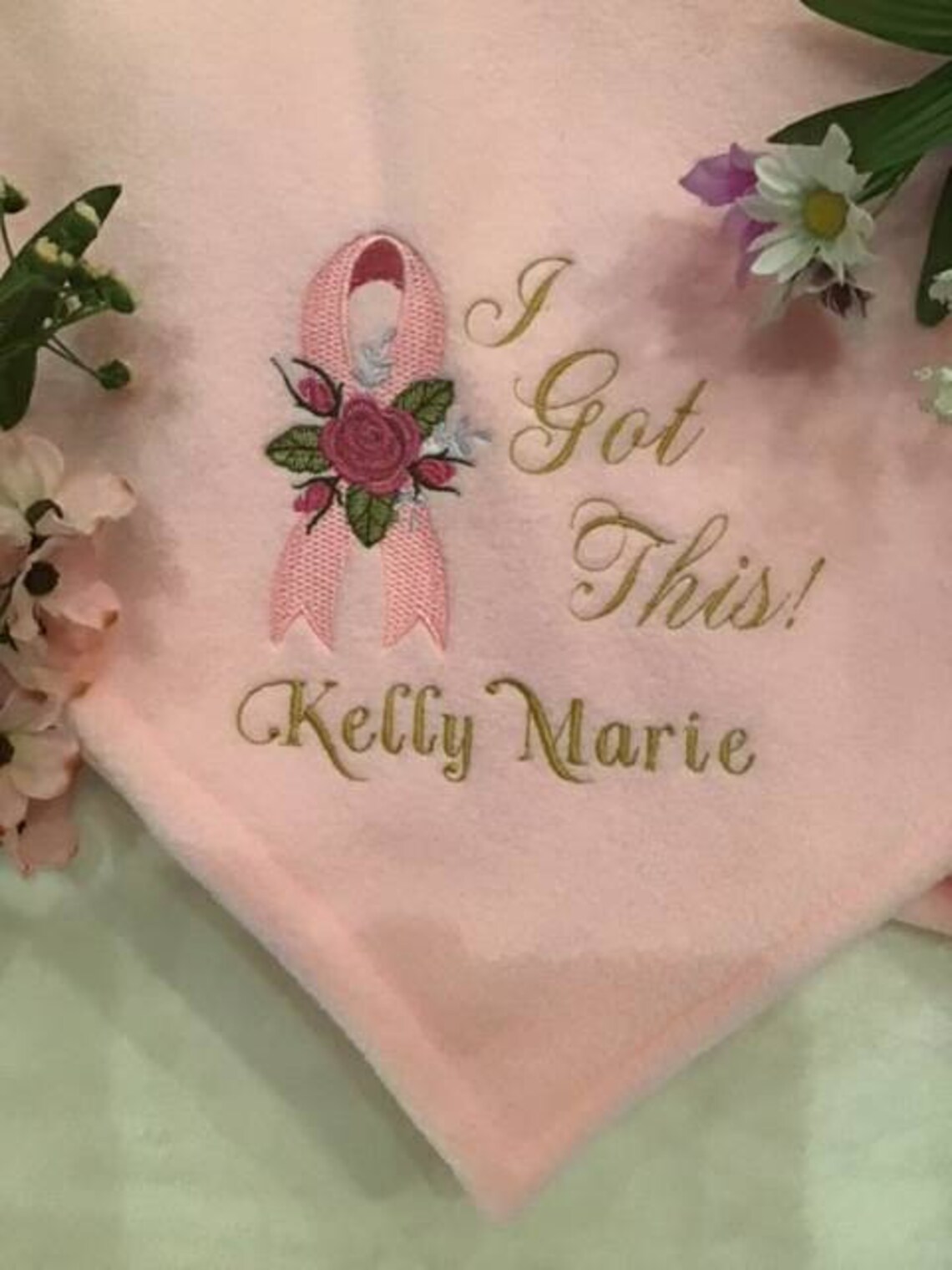 Chemo Comfort Blanket/throw Embroidered Breast Cancer Ribbon With