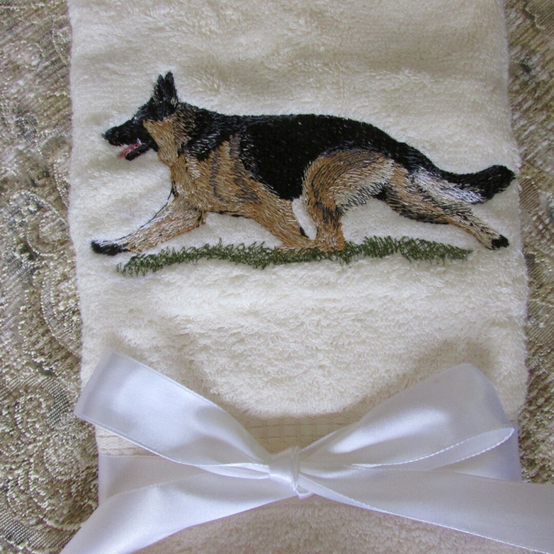 German Shepherd Gaiting Embroidered Hand Towels Etsy