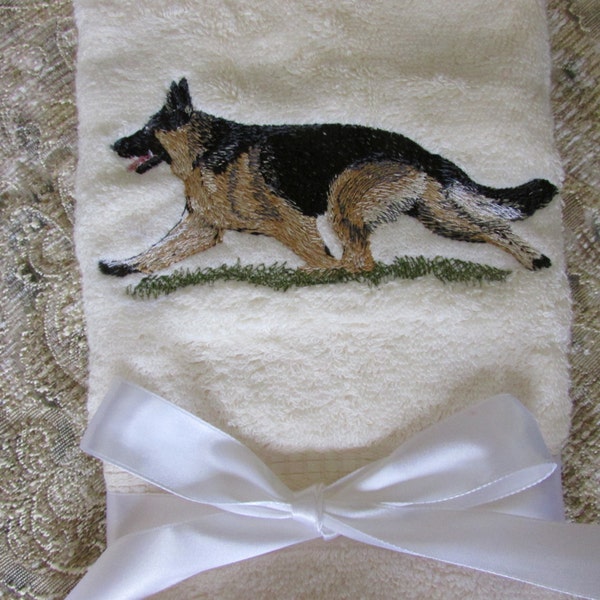 German Shepherd Gaiting Embroidered Hand Towels