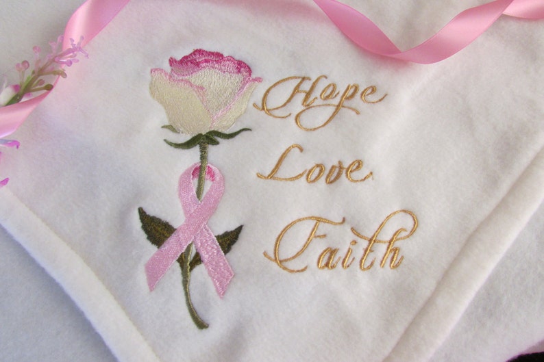 Chemo Comfort Blanket/throw Embroidered Breast Cancer Awareness Etsy