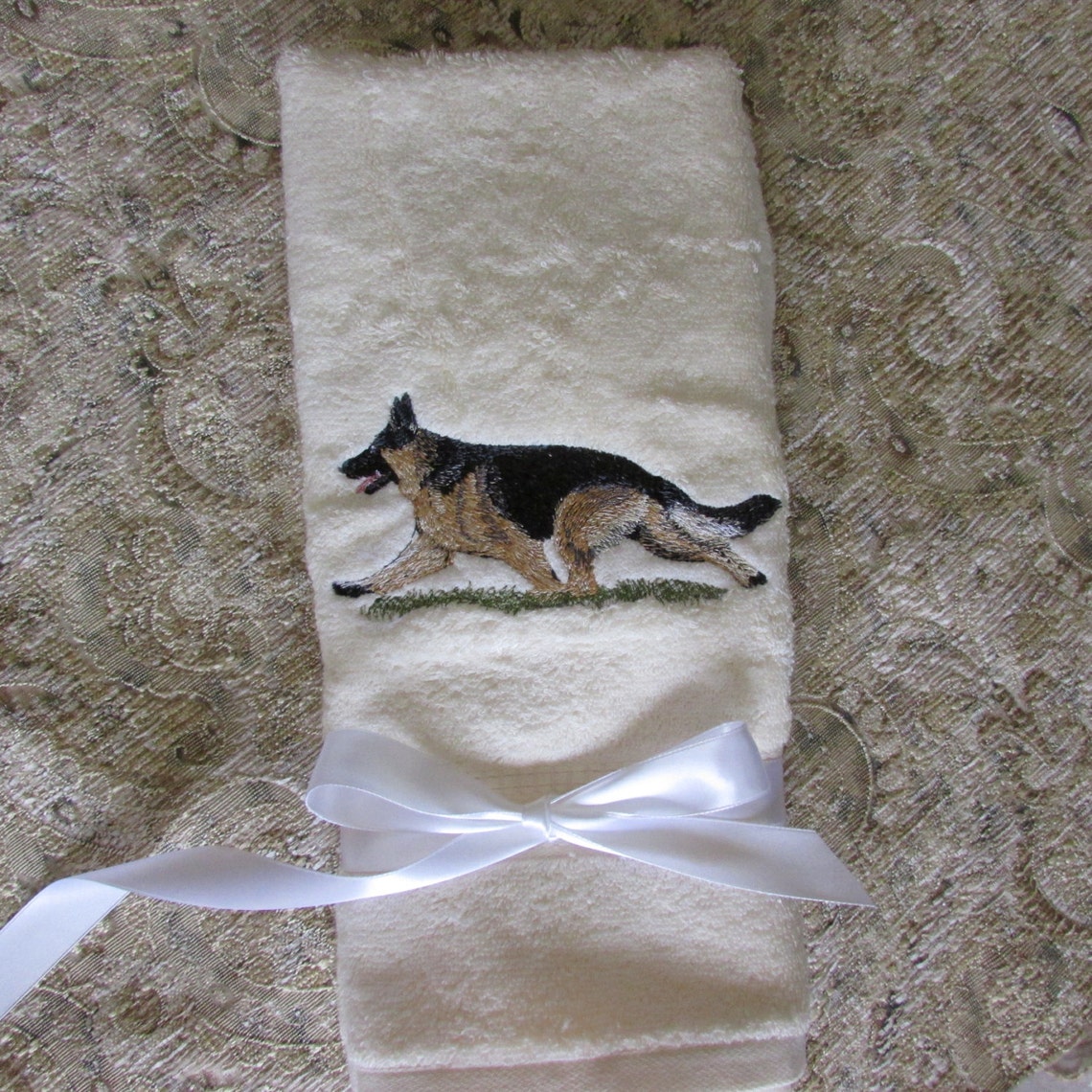 German Shepherd Gaiting Embroidered Hand Towels Etsy