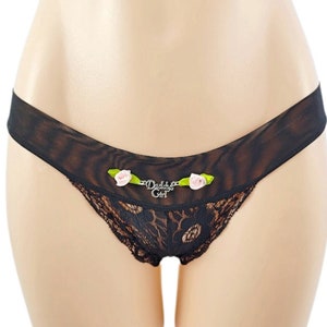 Sexy sheer lace back daddys girl black panties.