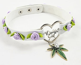 stoner maryjane weed 420 daddys girl simple lolita day collar heart ddlg fetish bdsm